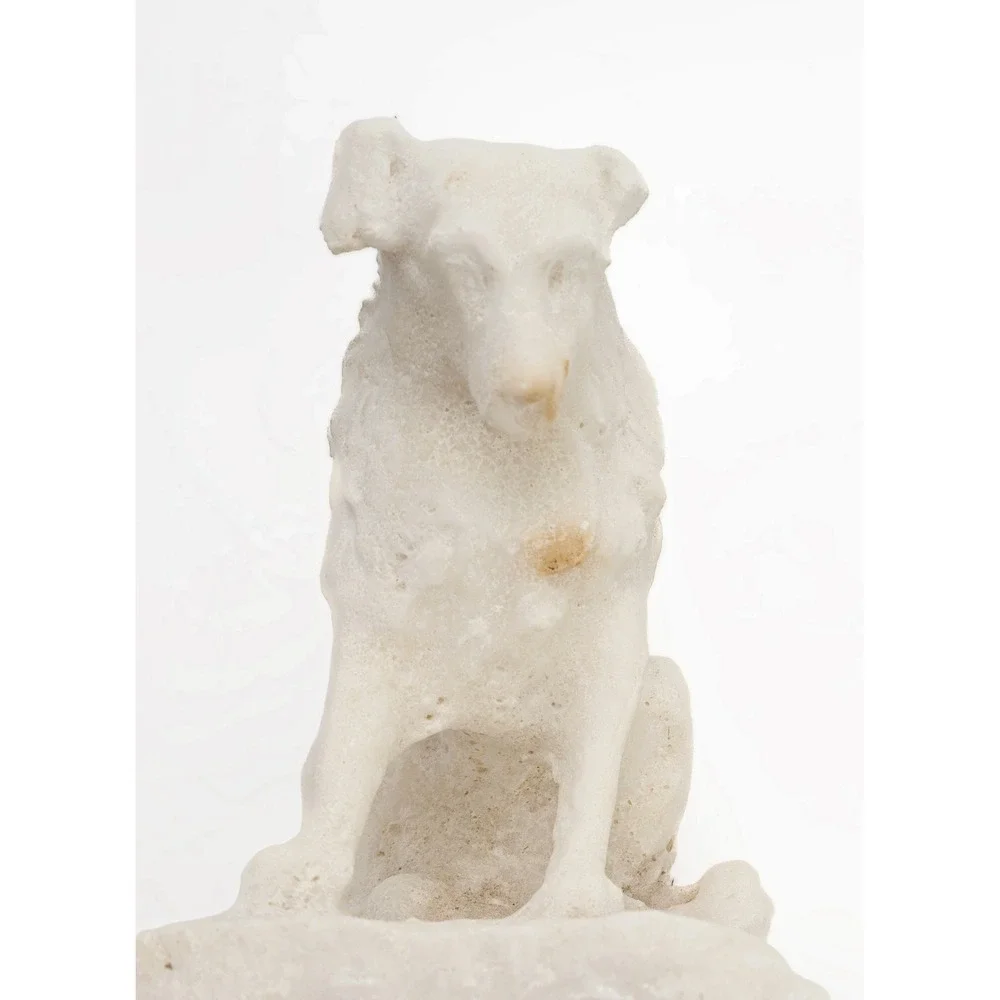 White Stone Dog Bookend Distressed Chippy Vintage Library Decor